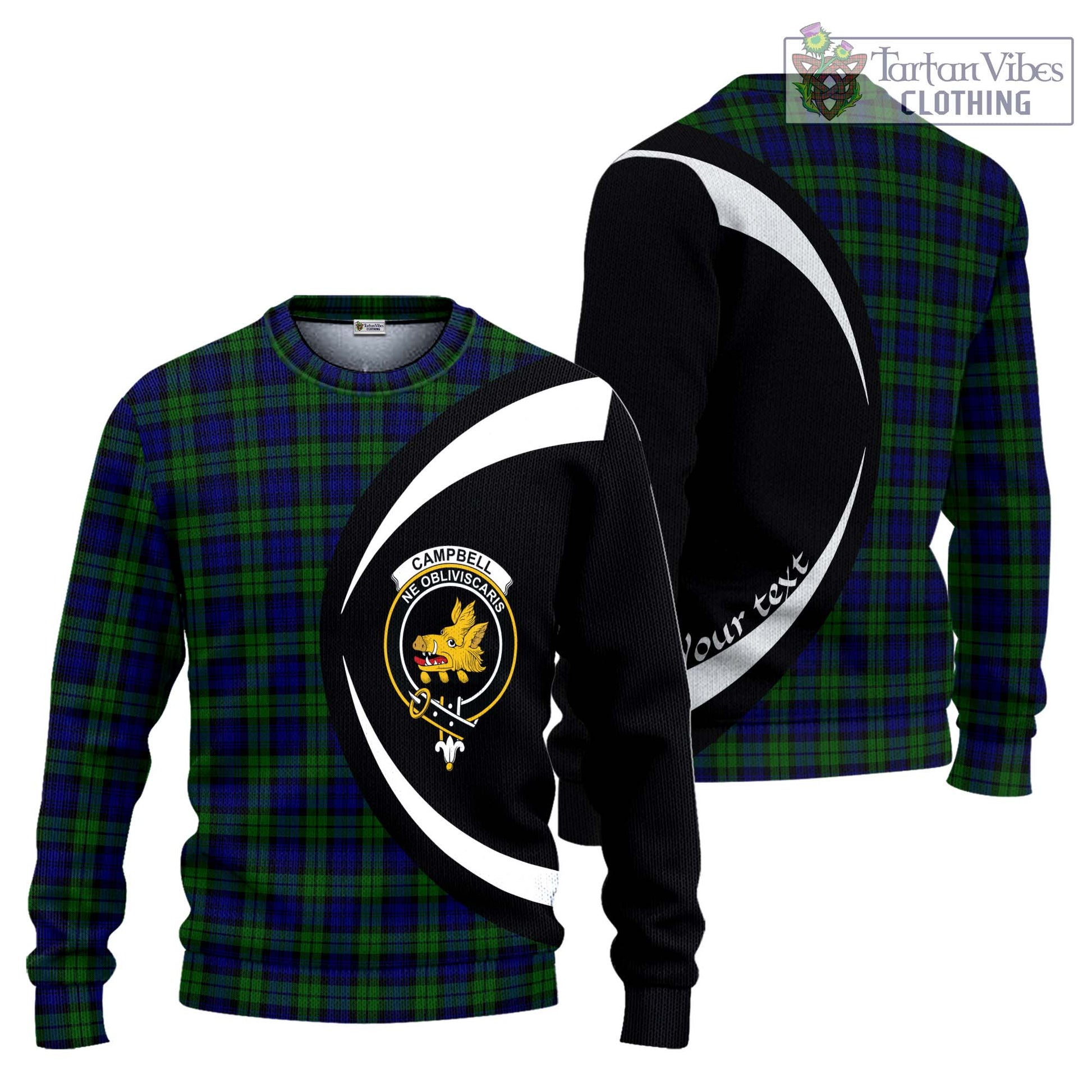 Campbell Tartan Ugly Sweater with Family Crest Circle Style Unisex - Tartan Vibes Clothing