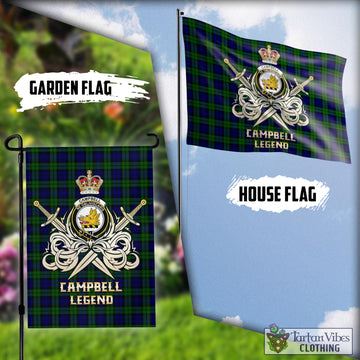 Campbell Modern Tartan Flag with Clan Crest and the Golden Sword of Courageous Legacy