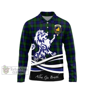 Campbell Tartan Long Sleeve Polo Shirt with Alba Gu Brath Regal Lion Emblem Unisex - Tartanvibesclothing Shop
