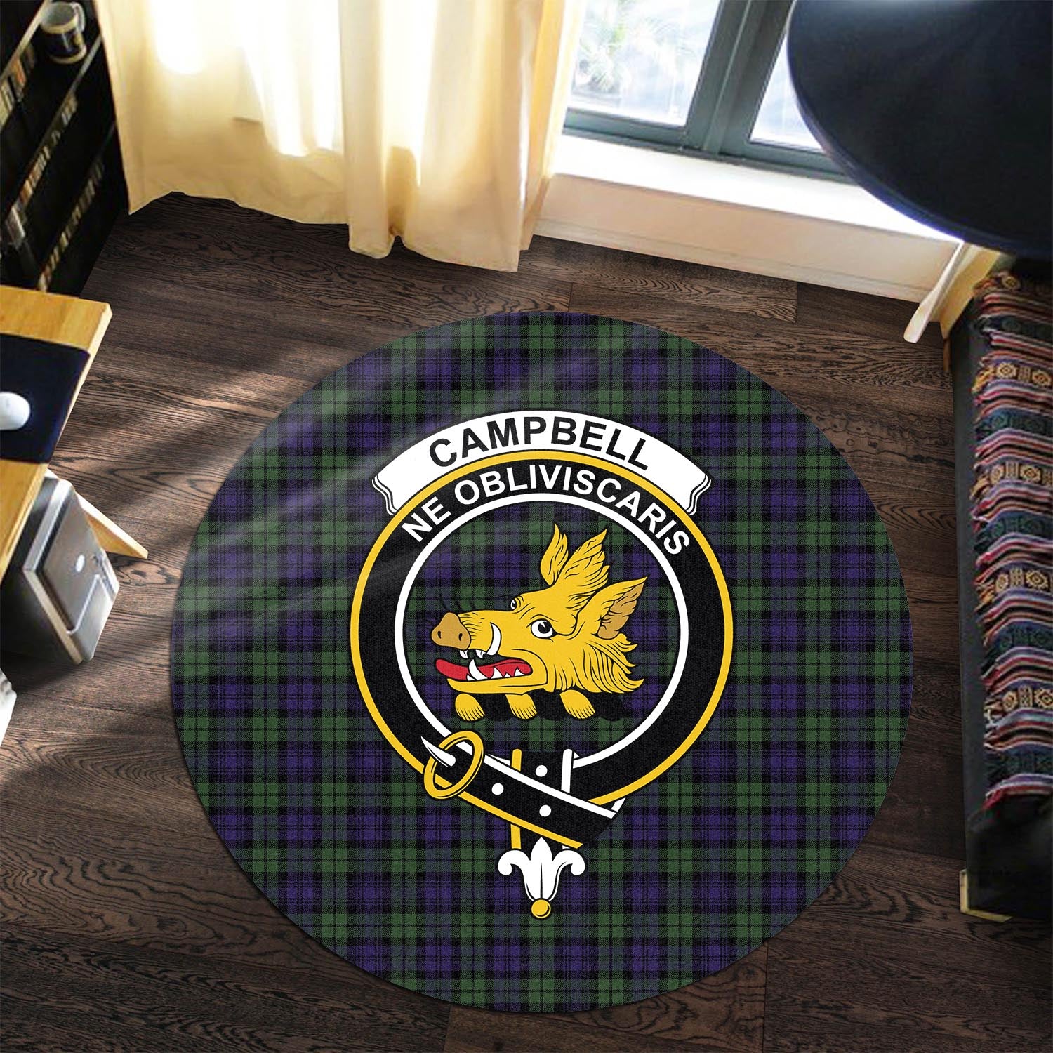 Robertson Modern Tartan Crest Round Rug
