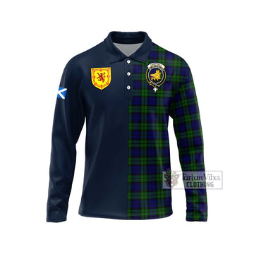 Tartan Vibes Clothing Campbell Modern Tartan Long Sleeve Polo Shirt with Scottish Lion Royal Arm Half Style