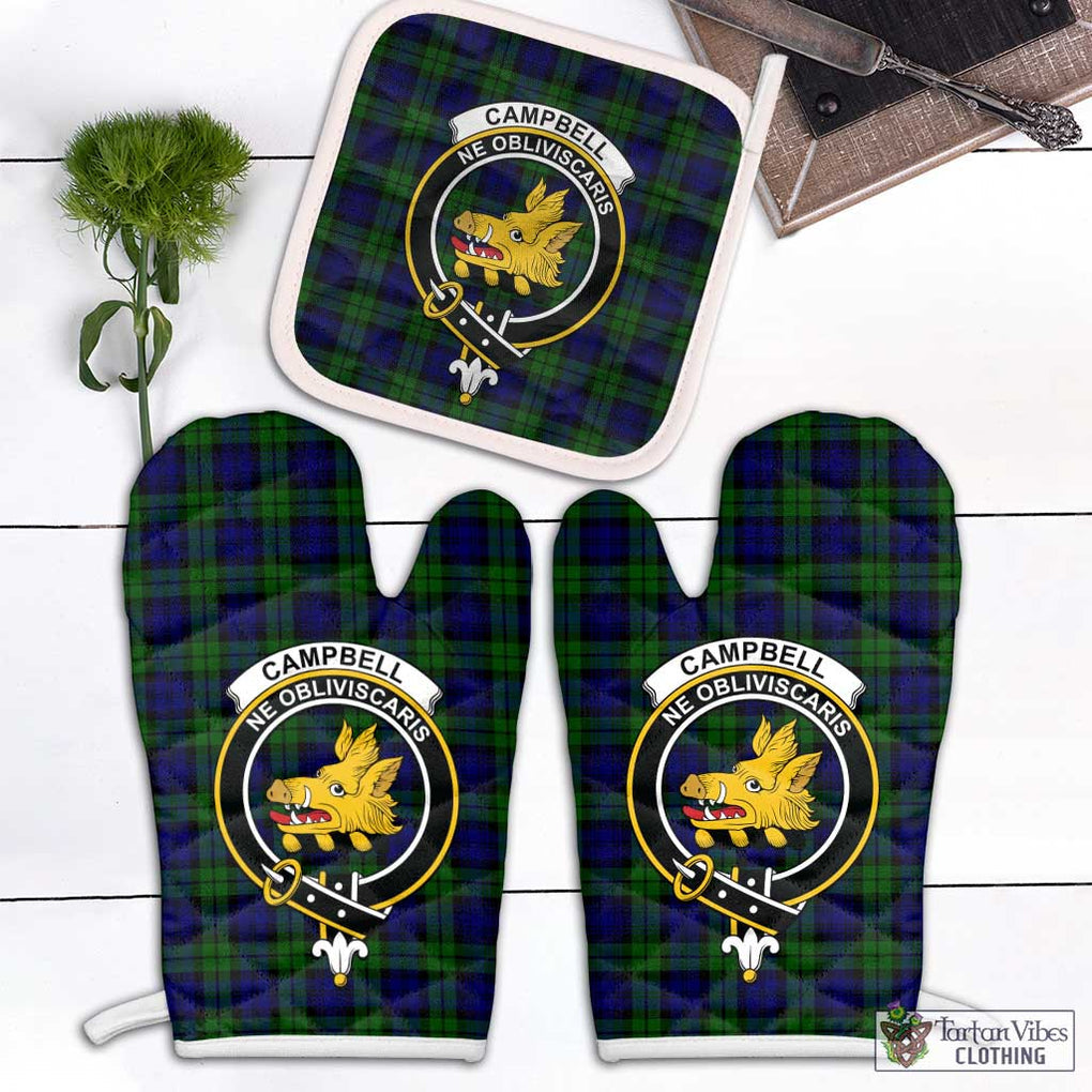 Campbell Tartan Combo Oven Mitt & Pot-Holder with Family Crest Combo 1 Oven Mitt & 1 Pot-Holder White - Tartan Vibes Clothing