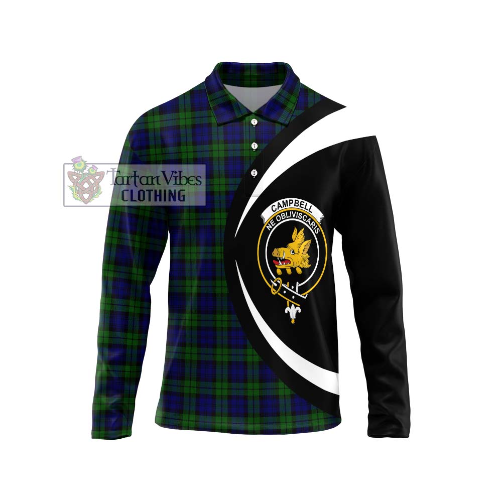 Campbell Tartan Long Sleeve Polo Shirt with Family Crest Circle Style Unisex - Tartan Vibes Clothing