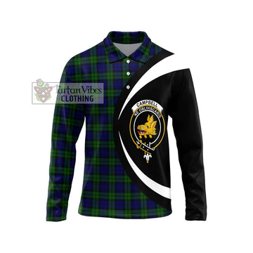 Campbell Tartan Long Sleeve Polo Shirt with Family Crest Circle Style Unisex - Tartan Vibes Clothing