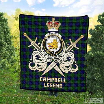 Campbell Modern Tartan Quilt with Clan Crest and the Golden Sword of Courageous Legacy