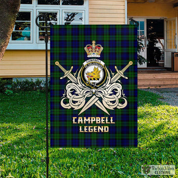 Campbell Tartan Garden Flag with Clan Crest and the Golden Sword of Courageous Legacy