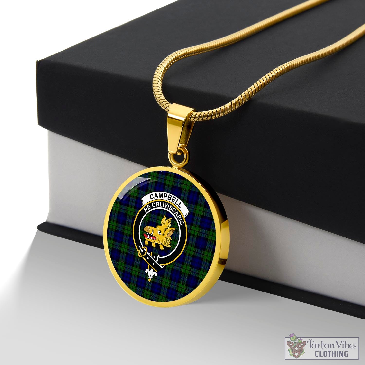 Campbell Tartan Circle Necklace with Family Crest Luxury Necklace (Gold) No - Tartan Vibes Clothing