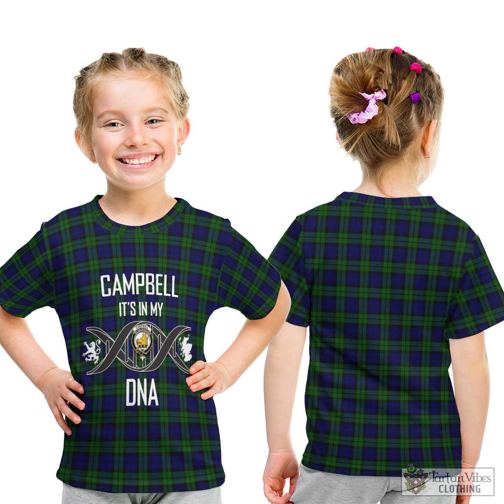 Campbell Tartan Kid T-Shirt with Family Crest DNA In Me Style - Tartanvibesclothing Shop