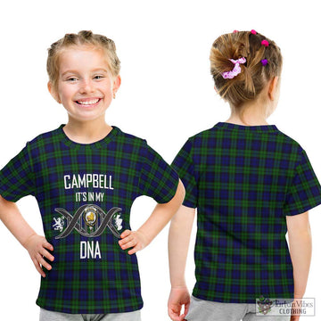 Campbell Tartan Kid T-Shirt with Family Crest DNA In Me Style - Tartanvibesclothing Shop
