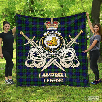 Campbell Modern Tartan Quilt with Clan Crest and the Golden Sword of Courageous Legacy