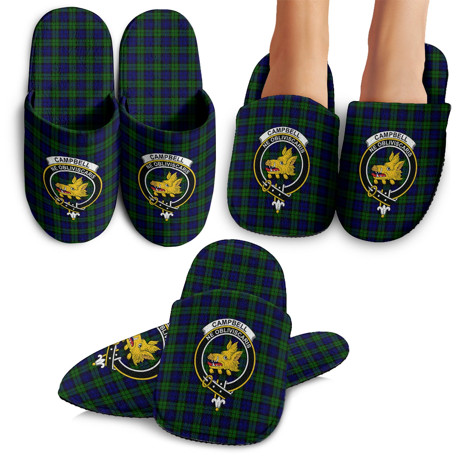 Campbell Modern Tartan Home Slippers with Family Crest - Tartanvibesclothing