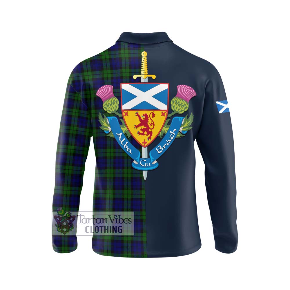 Tartan Vibes Clothing Campbell Modern Tartan Long Sleeve Polo Shirt with Scottish Lion Royal Arm Half Style