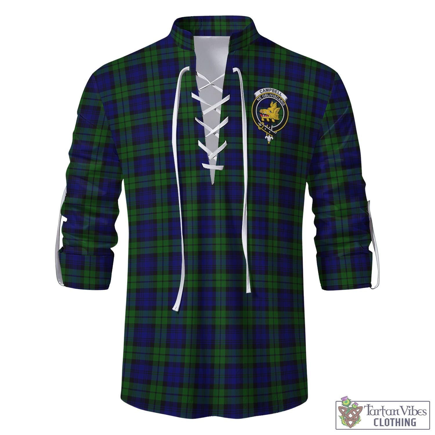 Tartan Vibes Clothing Campbell Modern Tartan Men's Scottish Traditional Jacobite Ghillie Kilt Shirt with Family Crest
