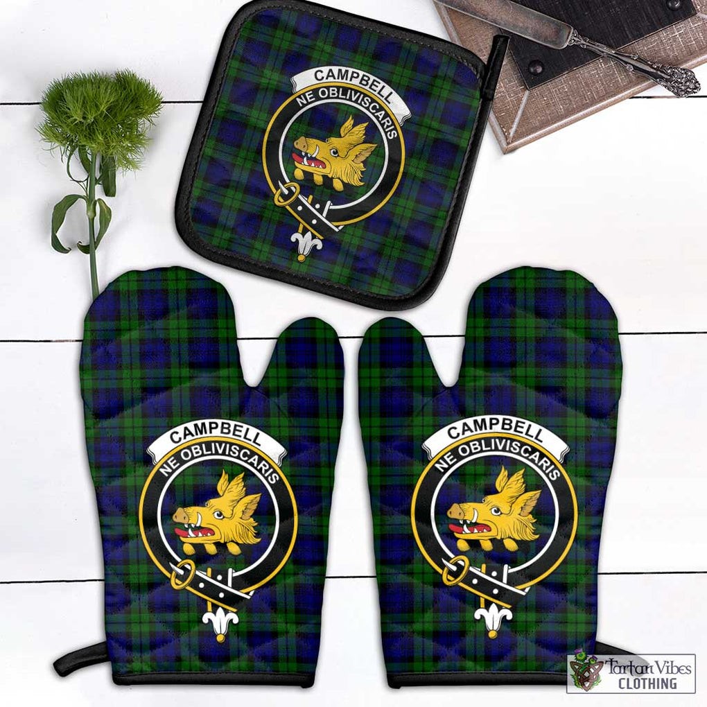 Campbell Tartan Combo Oven Mitt & Pot-Holder with Family Crest Combo 1 Oven Mitt & 1 Pot-Holder Black - Tartan Vibes Clothing