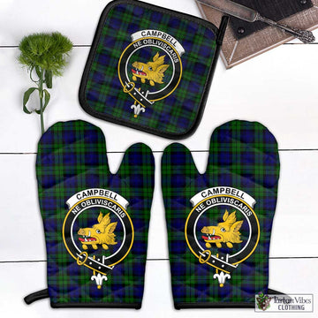 Campbell Tartan Combo Oven Mitt & Pot-Holder with Family Crest Combo 1 Oven Mitt & 1 Pot-Holder Black - Tartan Vibes Clothing
