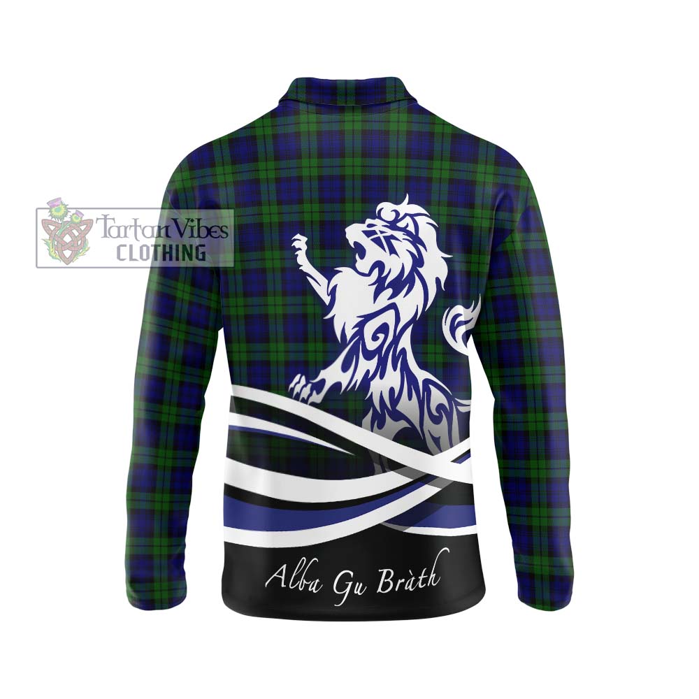 Campbell Tartan Long Sleeve Polo Shirt with Alba Gu Brath Regal Lion Emblem - Tartanvibesclothing Shop