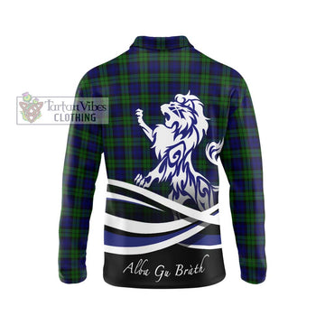 Campbell Tartan Long Sleeve Polo Shirt with Alba Gu Brath Regal Lion Emblem - Tartanvibesclothing Shop