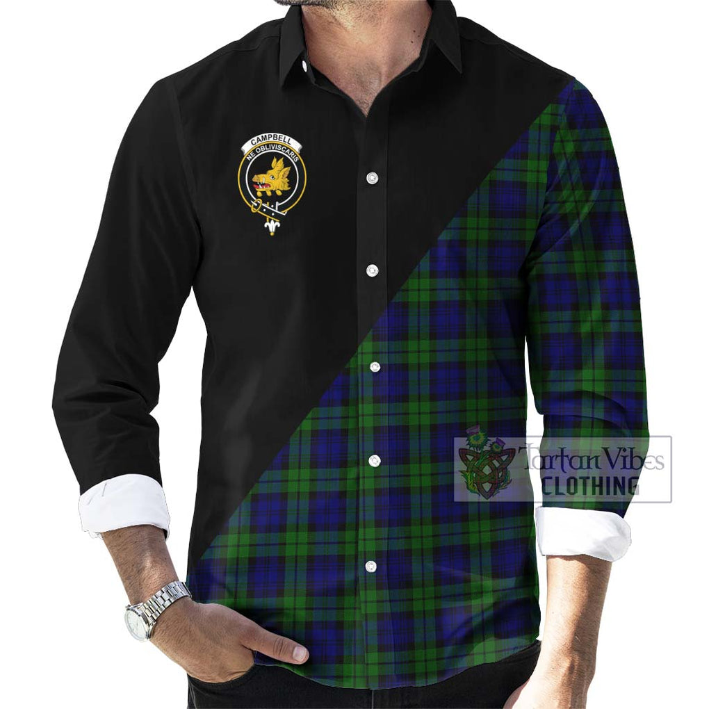 Campbell Tartan Long Sleeve Button Shirt with Family Crest and Military Logo Style - Tartanvibesclothing Shop