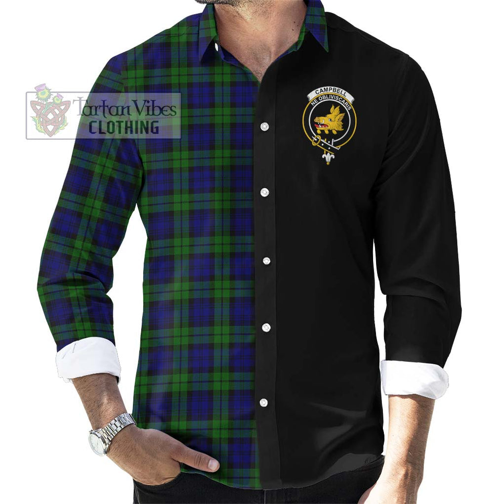 Campbell Tartan Long Sleeve Button Shirt with Family Crest and Half Of Me Style - Tartanvibesclothing Shop