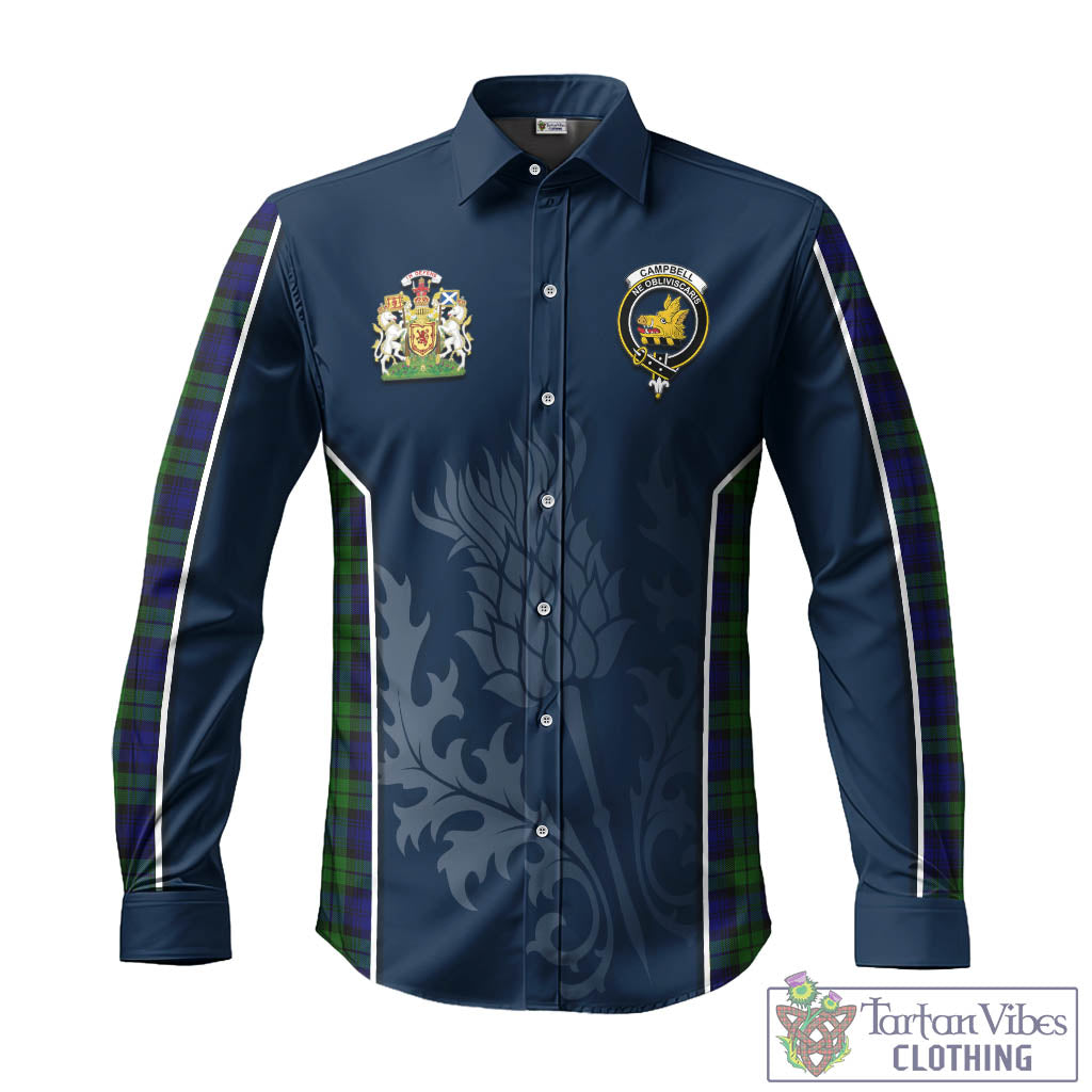 Tartan Vibes Clothing Campbell Modern Tartan Long Sleeve Button Up Shirt with Family Crest and Scottish Thistle Vibes Sport Style