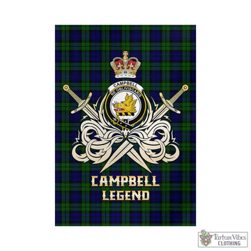 Campbell Tartan Garden Flag with Clan Crest and the Golden Sword of Courageous Legacy