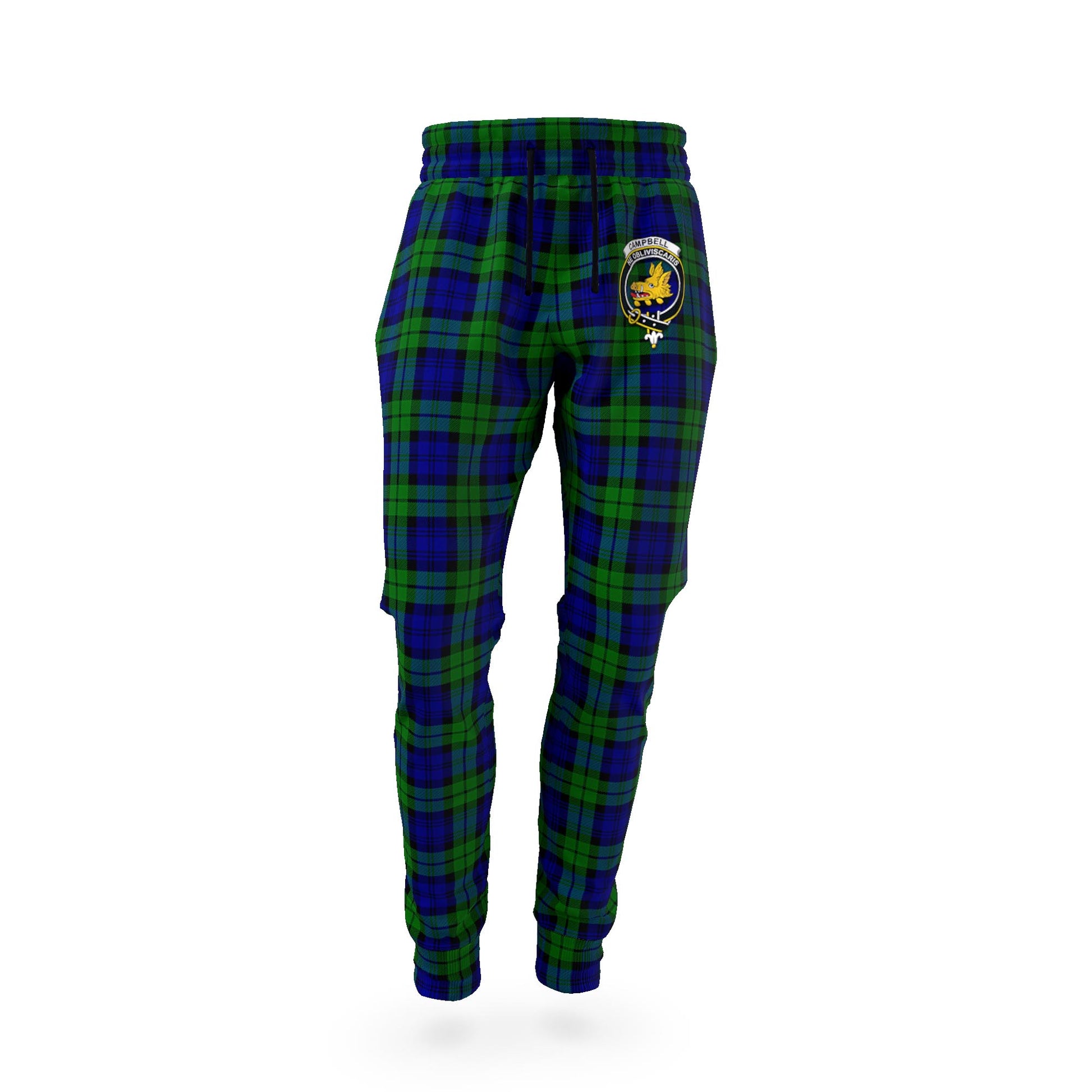 Campbell Tartan Joggers Pants with Family Crest - Tartan Vibes Clothing