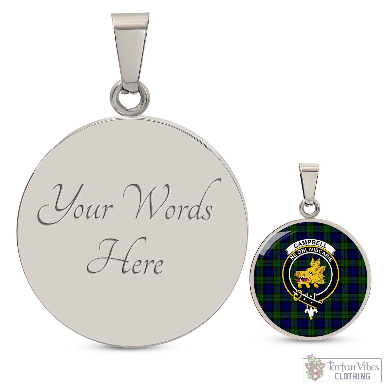 Campbell Tartan Circle Necklace with Family Crest Luxury Necklace (Silver) Yes - Tartan Vibes Clothing
