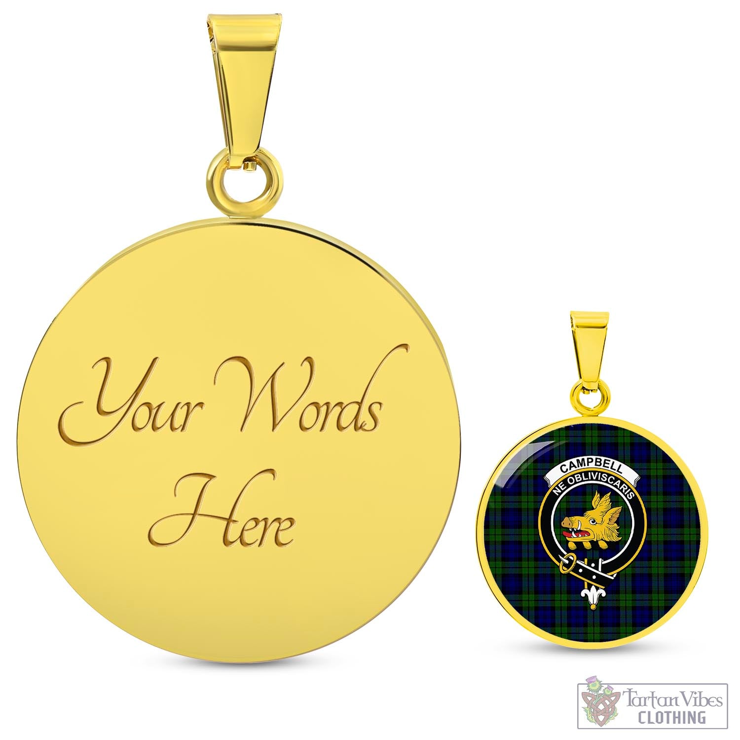 Campbell Tartan Circle Necklace with Family Crest Luxury Necklace (Gold) Yes - Tartan Vibes Clothing
