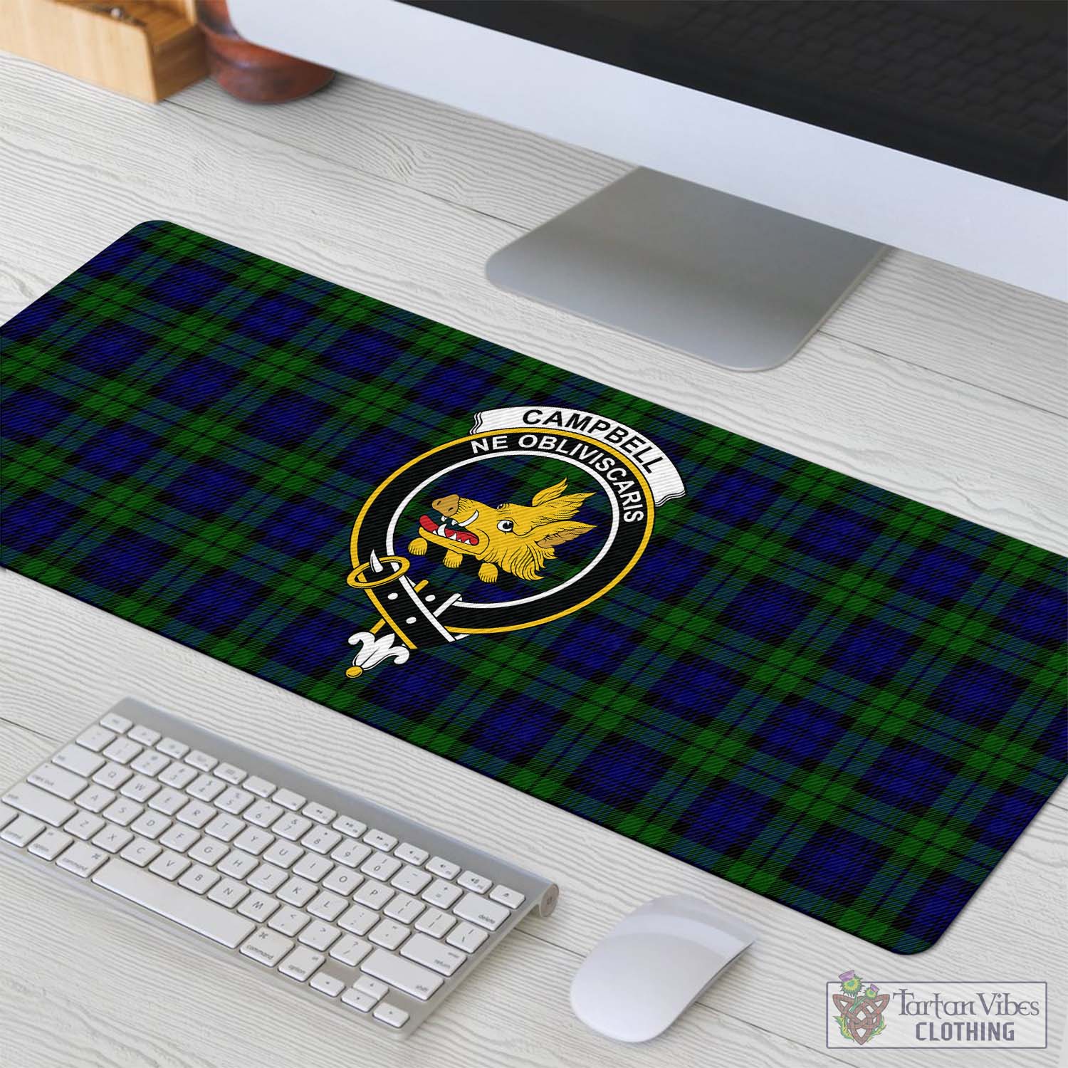 Tartan Vibes Clothing Campbell Modern Tartan Mouse Pad with Family Crest