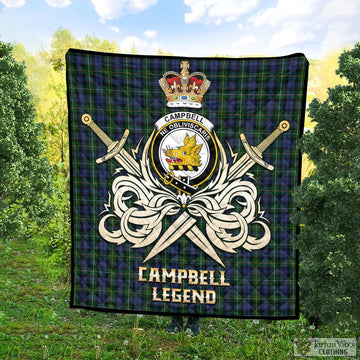 Campbell of Argyll #01 Tartan Quilt with Clan Crest and the Golden Sword of Courageous Legacy