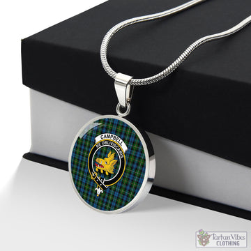 Campbell of Argyll #02 Tartan Circle Necklace with Family Crest