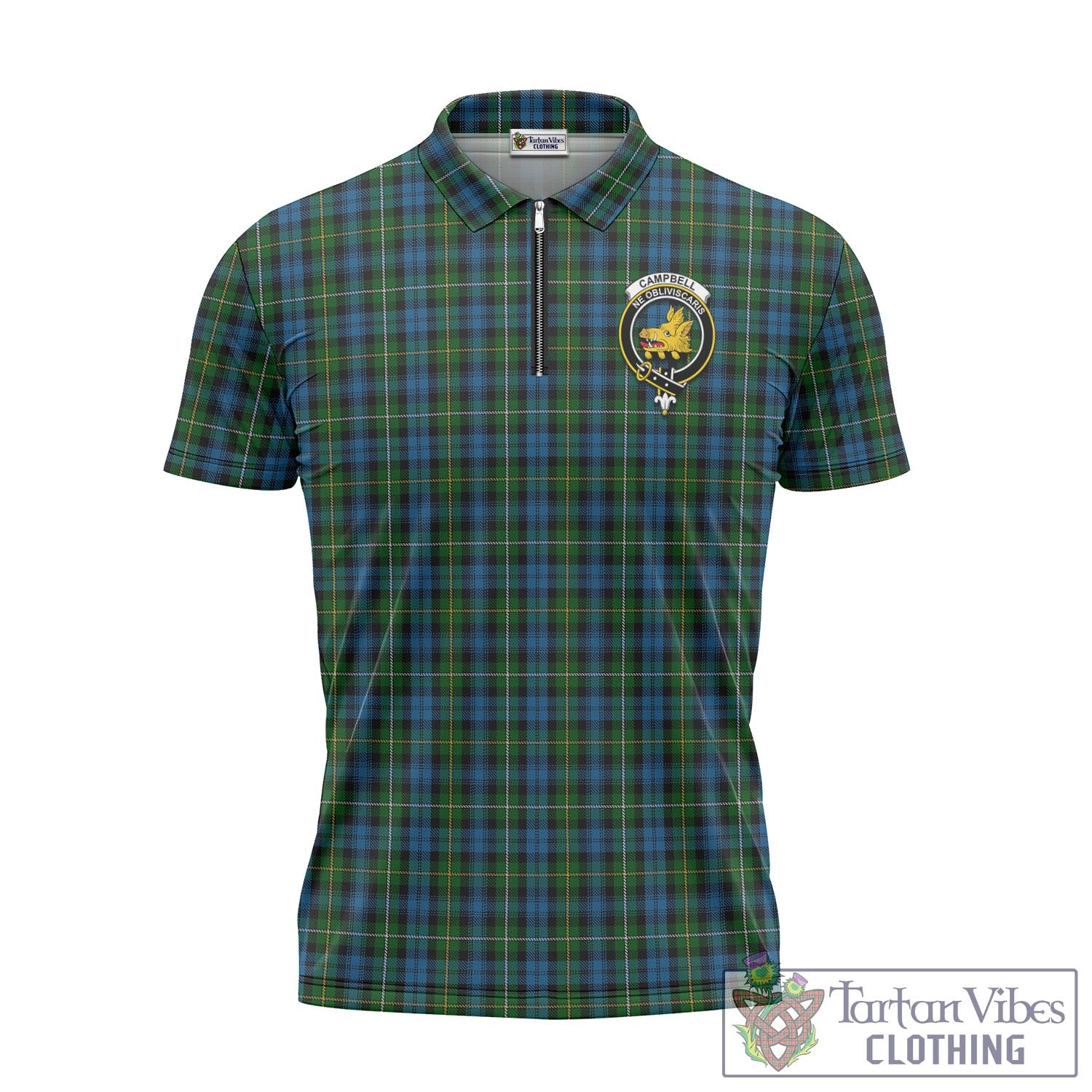 Tartan Vibes Clothing Campbell of Argyll #02 Tartan Zipper Polo Shirt with Family Crest