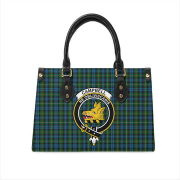 Campbell of Argyll #02 Tartan Leather Bag with Family Crest