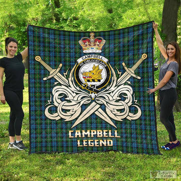 Campbell of Argyll #02 Tartan Quilt with Clan Crest and the Golden Sword of Courageous Legacy