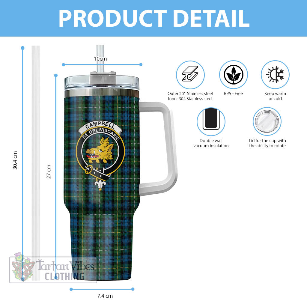Tartan Vibes Clothing Campbell of Argyll #02 Tartan and Family Crest Tumbler with Handle