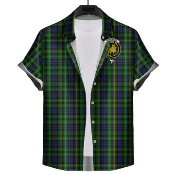 Campbell of Breadalbane Tartan Short Sleeve Button Down Shirt with Family Crest