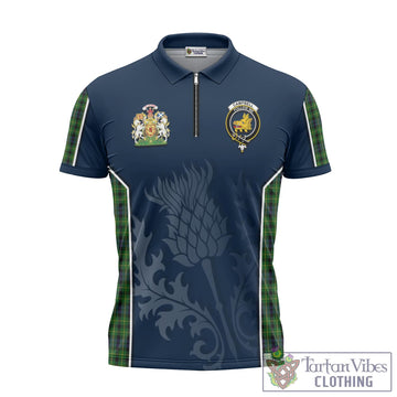 Campbell of Breadalbane Tartan Zipper Polo Shirt with Family Crest and Scottish Thistle Vibes Sport Style
