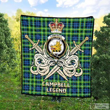 Campbell of Breadalbane Ancient Tartan Quilt with Clan Crest and the Golden Sword of Courageous Legacy