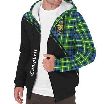 Campbell of Breadalbane Ancient Tartan Sherpa Hoodie with Family Crest Curve Style