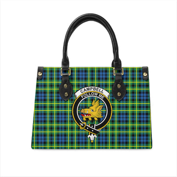 Campbell of Breadalbane Ancient Tartan Leather Bag with Family Crest