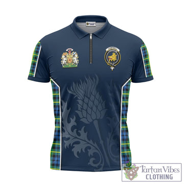 Campbell of Breadalbane Ancient Tartan Zipper Polo Shirt with Family Crest and Scottish Thistle Vibes Sport Style