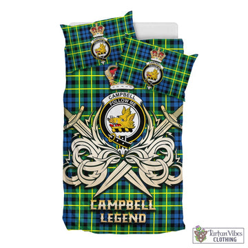 Campbell of Breadalbane Ancient Tartan Bedding Set with Clan Crest and the Golden Sword of Courageous Legacy