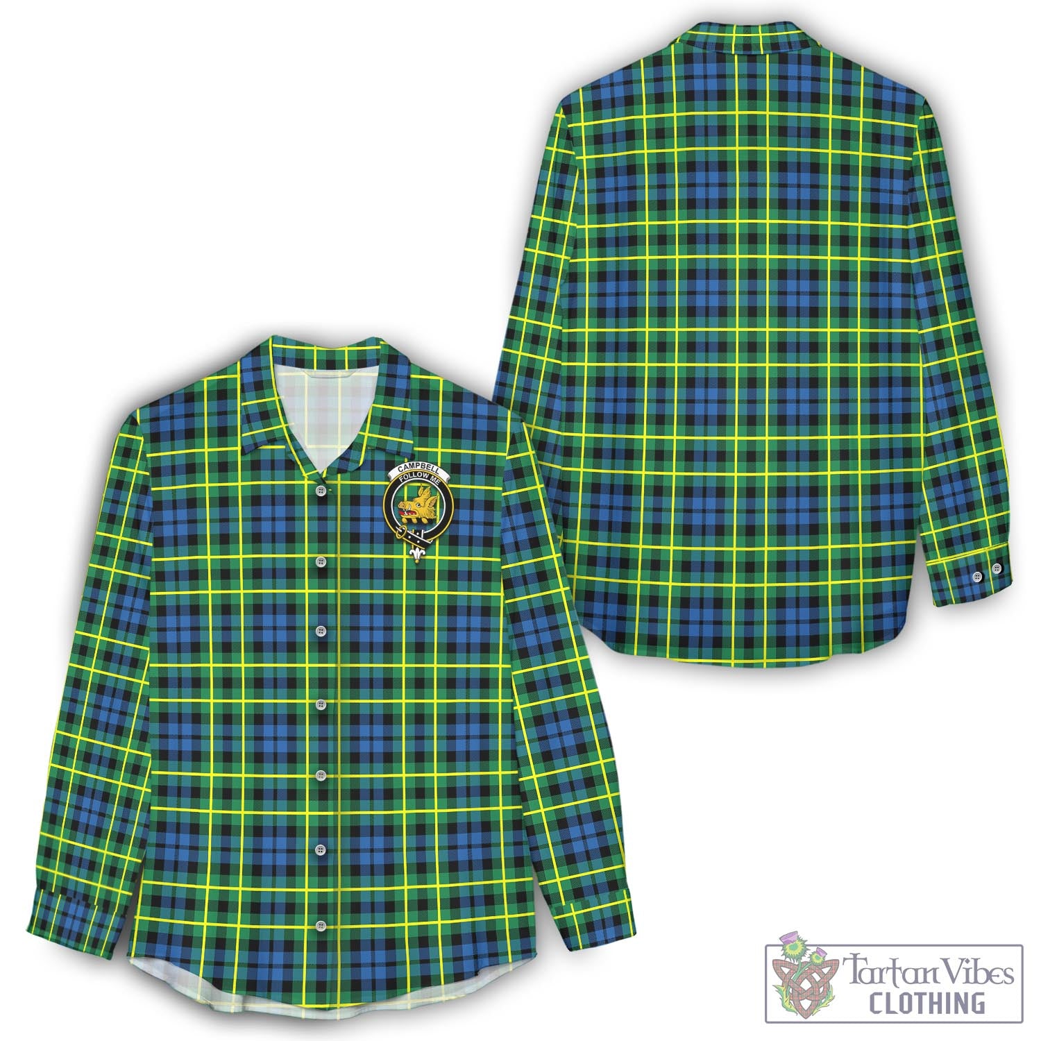 Tartan Vibes Clothing Campbell of Breadalbane Ancient Tartan Womens Casual Shirt with Family Crest