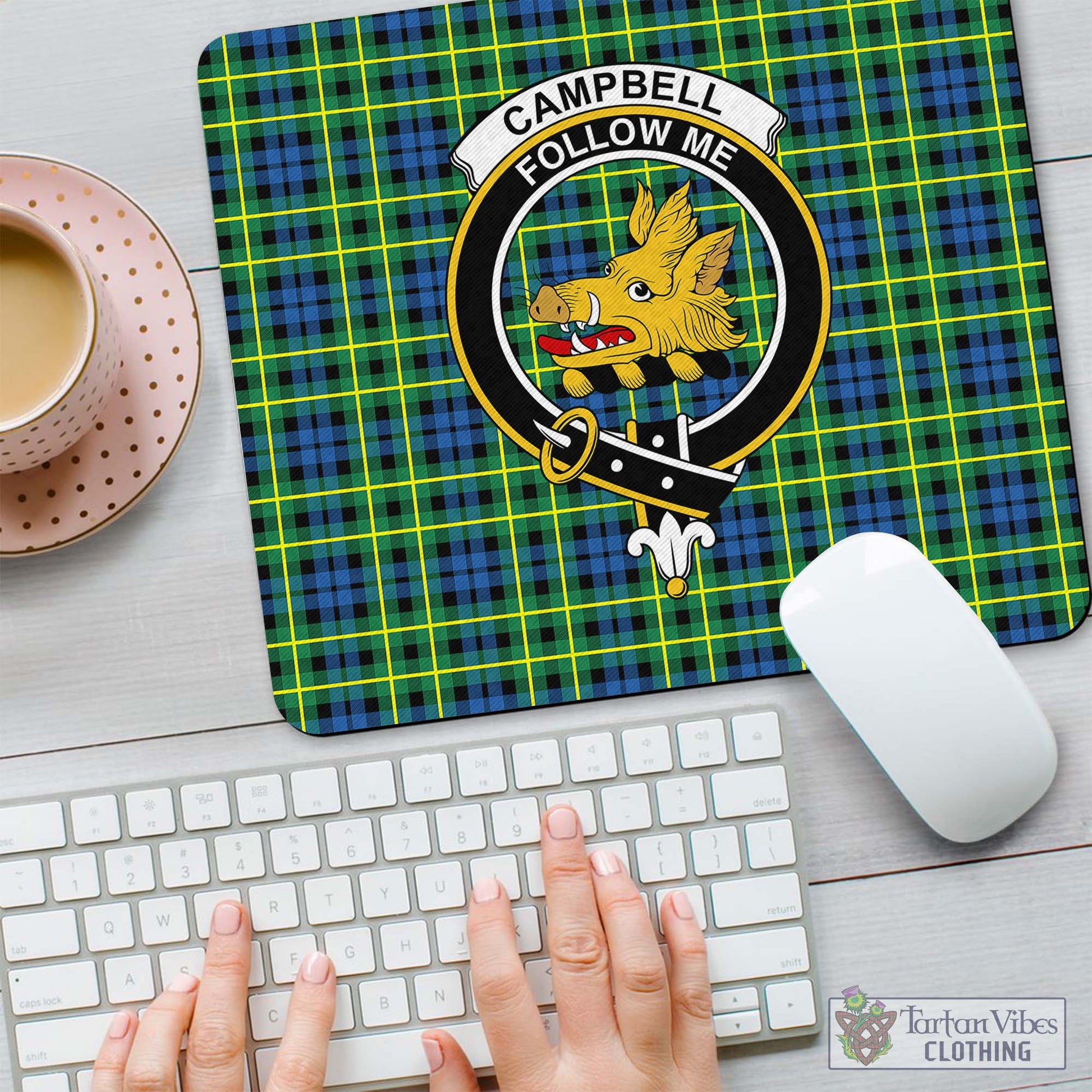 Tartan Vibes Clothing Campbell of Breadalbane Ancient Tartan Mouse Pad with Family Crest