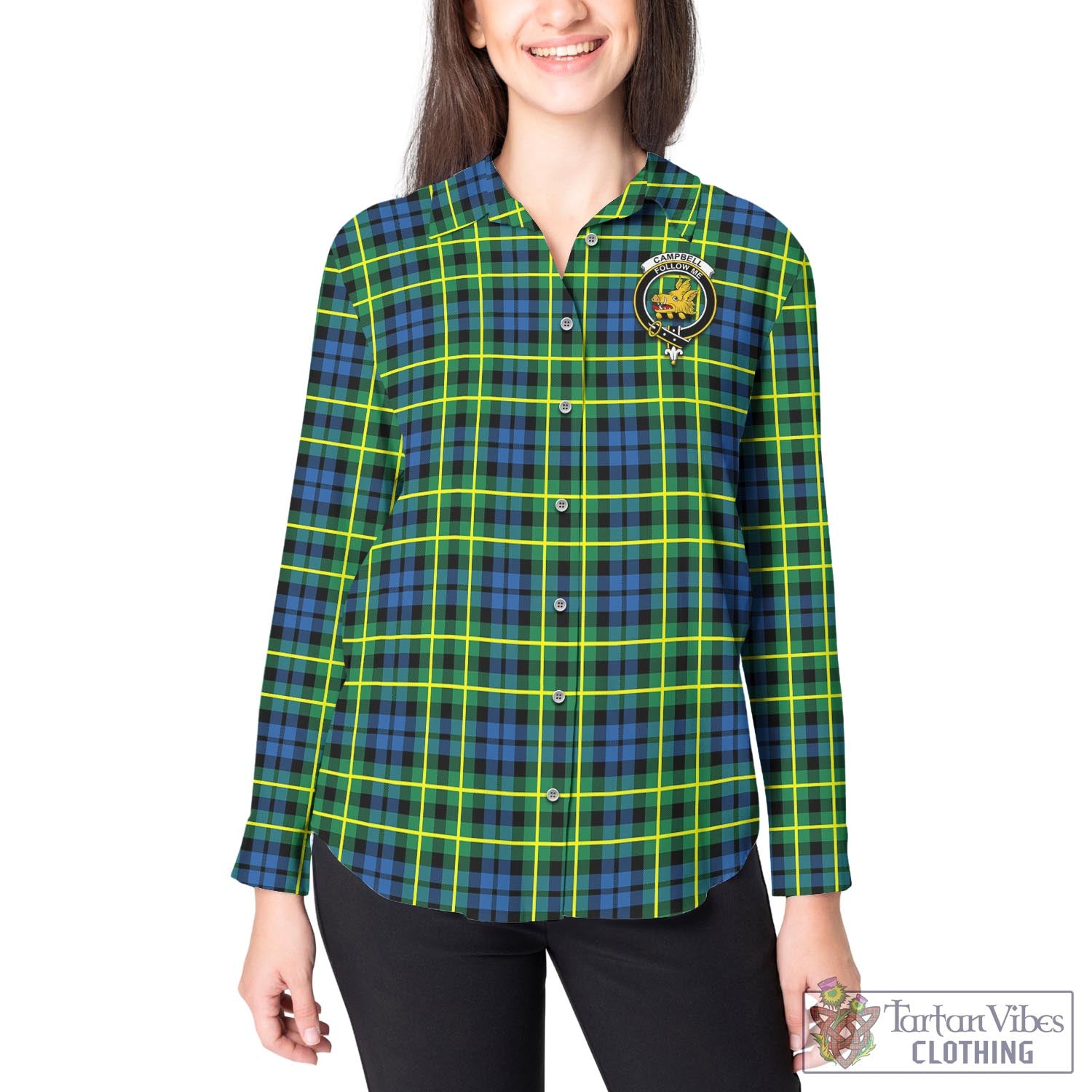 Tartan Vibes Clothing Campbell of Breadalbane Ancient Tartan Womens Casual Shirt with Family Crest