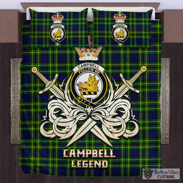 Campbell of Breadalbane Modern Tartan Bedding Set with Clan Crest and the Golden Sword of Courageous Legacy