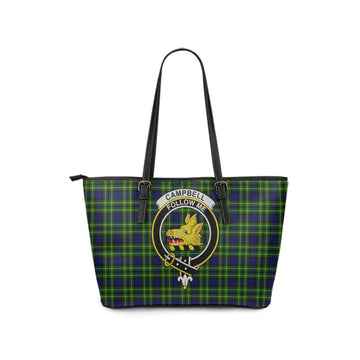 Campbell of Breadalbane Modern Tartan Leather Tote Bag with Family Crest