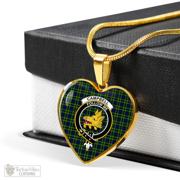 Campbell of Breadalbane Modern Tartan Heart Necklace with Family Crest