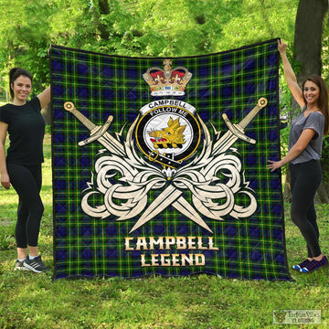 Campbell of Breadalbane Modern Tartan Quilt with Clan Crest and the Golden Sword of Courageous Legacy