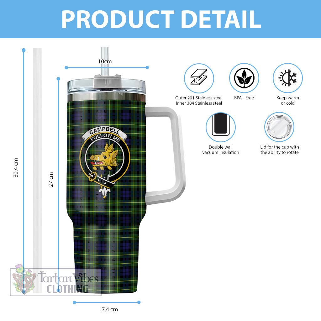 Tartan Vibes Clothing Campbell of Breadalbane Modern Tartan and Family Crest Tumbler with Handle